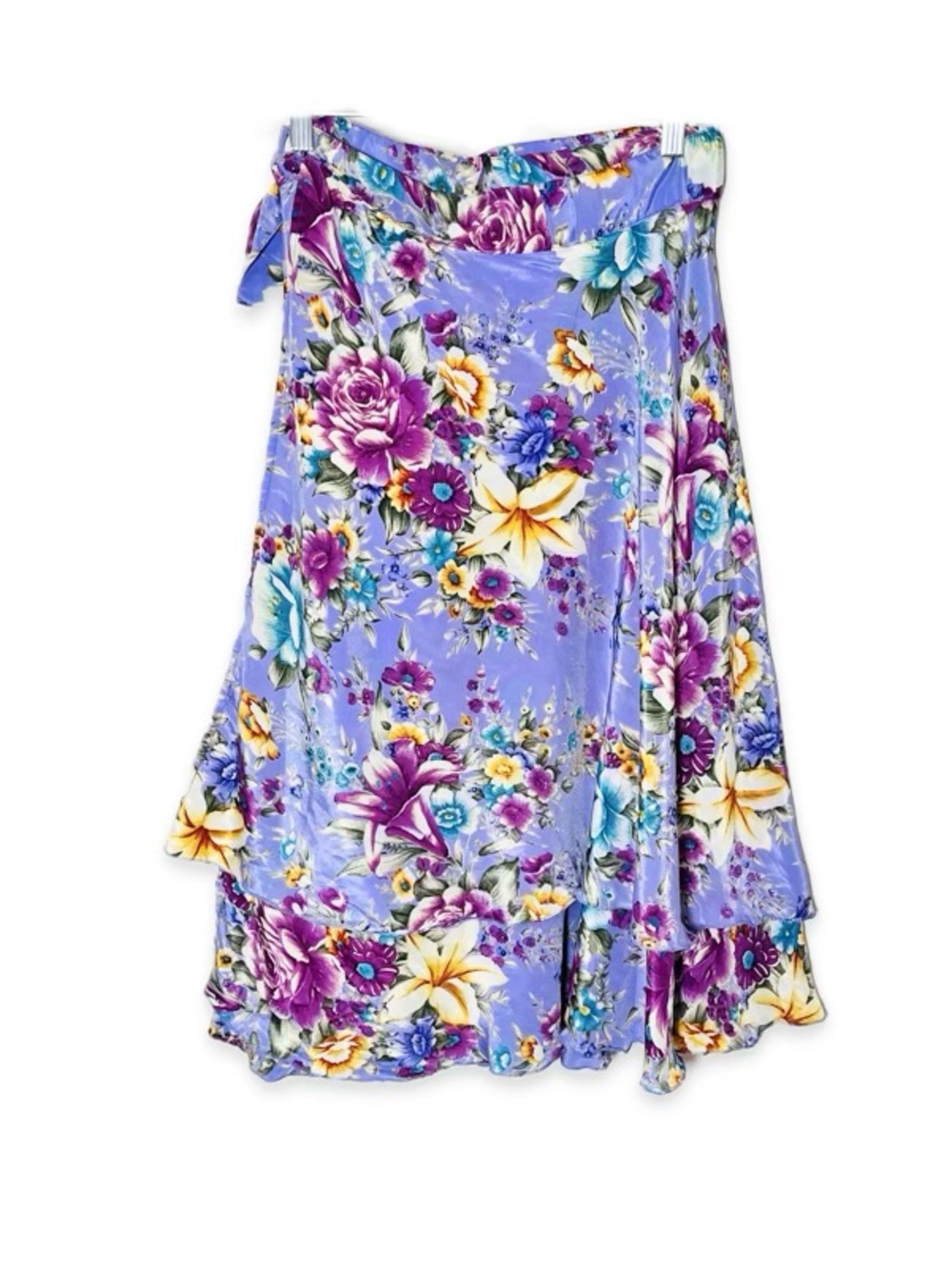 Jovani Designs Silk Blend Floral Full Wrap Skirt Purple Tropical Print Romantic